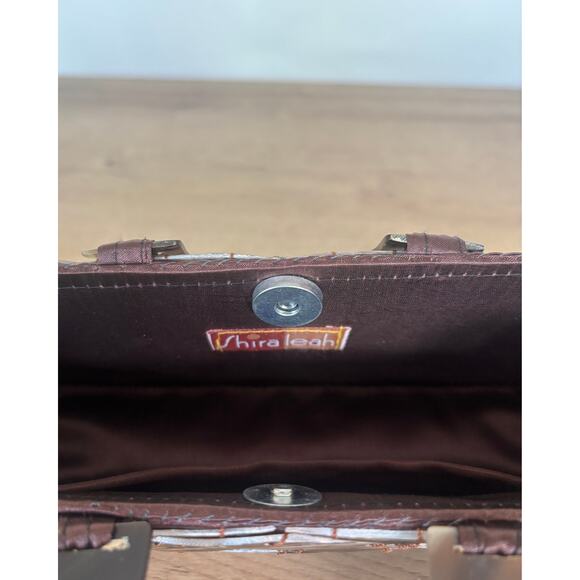 Shira Leah Woven Shell & Resin Handbag Brown Satin Lined Purse w Lucite Handle - Picture 5 of 6